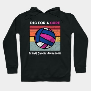 Dig For A Cure Vintage Retro Breast Cancer Awareness Volleyball Hoodie